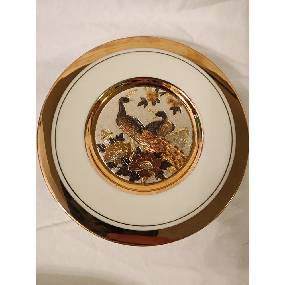 The Art‎ Of Chokin 24 Kt Gold Edge Plate Set Of 3 Birds And Flowers EUC